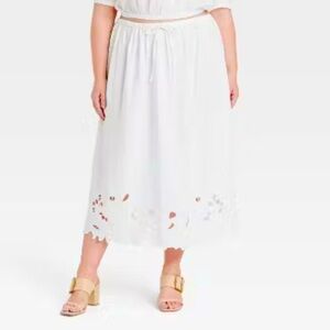 Tie-front Midi A-line Skirt